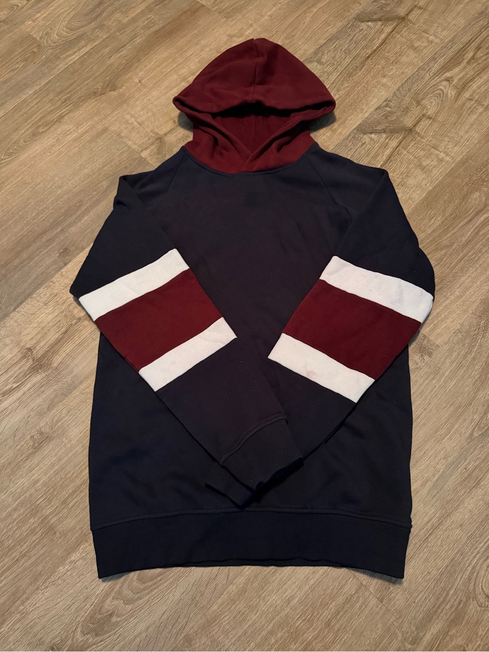 Alexander Julian Navy Hoodie with Burgundy Hood and White Stripe Accents